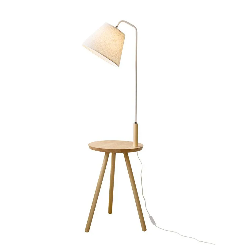 
Modern Living Bedroom Double Multi-function Usage Lamp Fabric Shade Floor Light With Coffee Table 