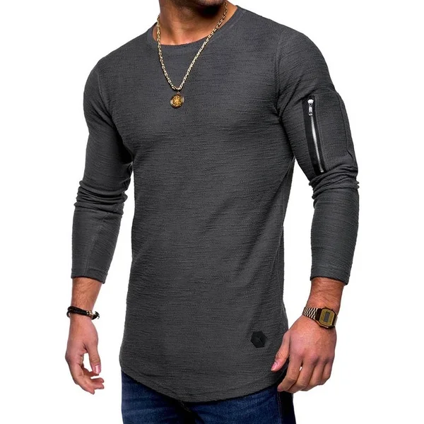 In Stock New Fashion Men Summer T-shirt Long Sleeve Casual Crew Neck ...