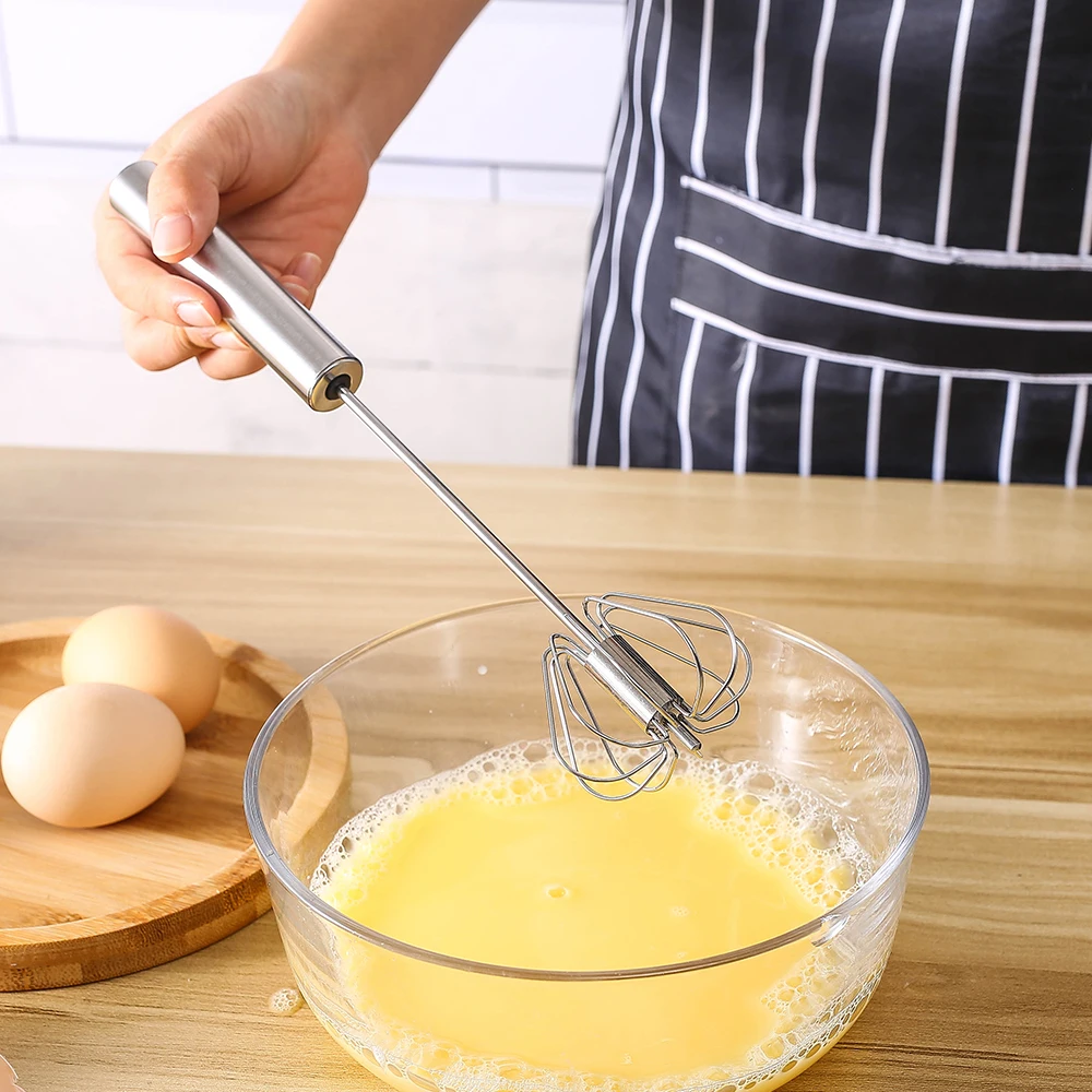 26 cm Batidor giratorio de huevos de acero inoxidable agitación y batido batidor de huevos semiautomático para la cocción 10 pulgadas Latauar Egg Whisk mezcla