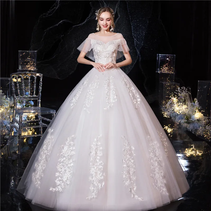 Large short sleeve lace new fall bride Vintage sexy wedding dress for bride