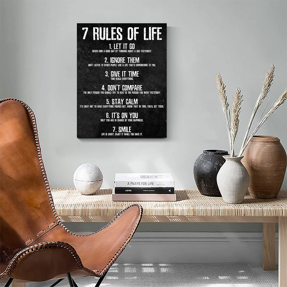 Size 12x16 Inch 7 Rules Of Life Motivational Poster Perfect Canvas ...