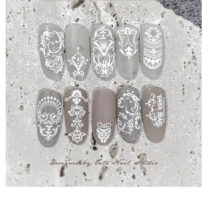 Japan Style Tomoni Nail Sticker Embossment Nail Art White Bohemia Nail ...