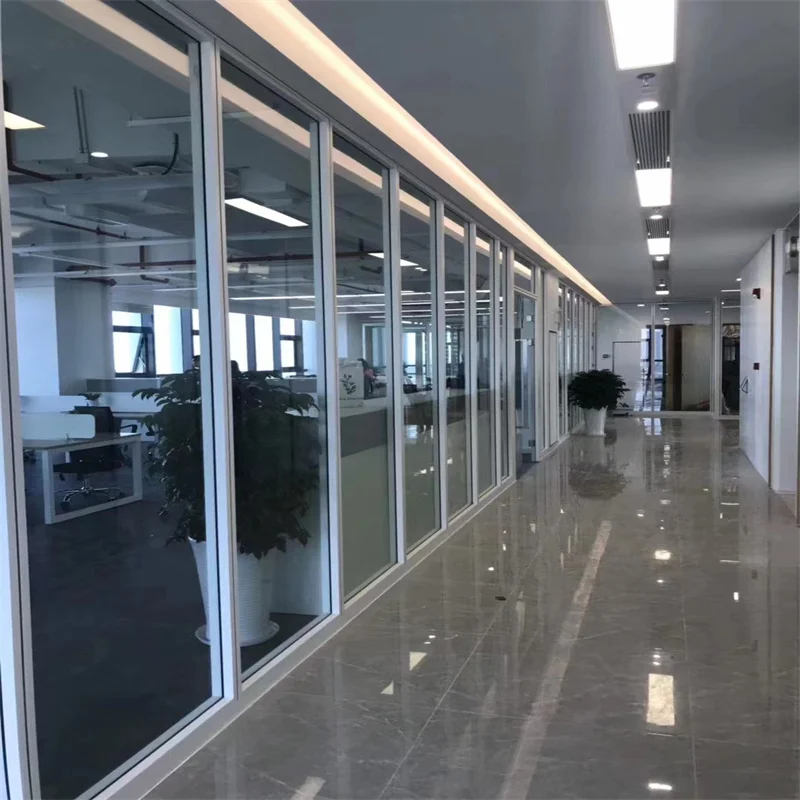 product 100mm wall thickness flat aluminum frame single glass partition with steel keel for executive offices-5
