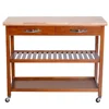 Kitchen cart 3 layer solid wood storage platform with 2 solid wood drawer wooden hand Trolley cart