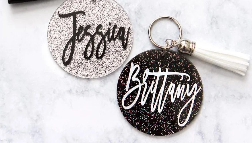 Personalized Name Glitter Monogram Keychains Key Chain With Tassel ...