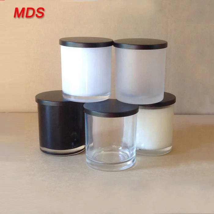 Creative Multicolor Scented Frosted Black Glass Candle Jars With Wooden Lids For Making Buy
