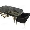 European brassed gold metal frame 6 seats green marble dining table for cafe