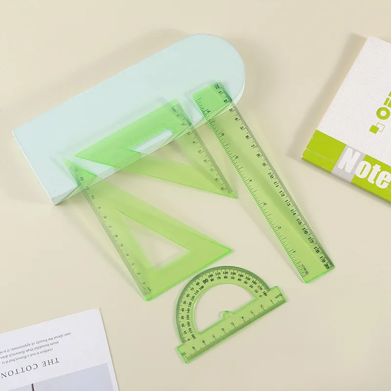 Student Exam Stationery Learning Supplies Four-Piece Plastic Ruler Set with Straight Triangle Measuring Board