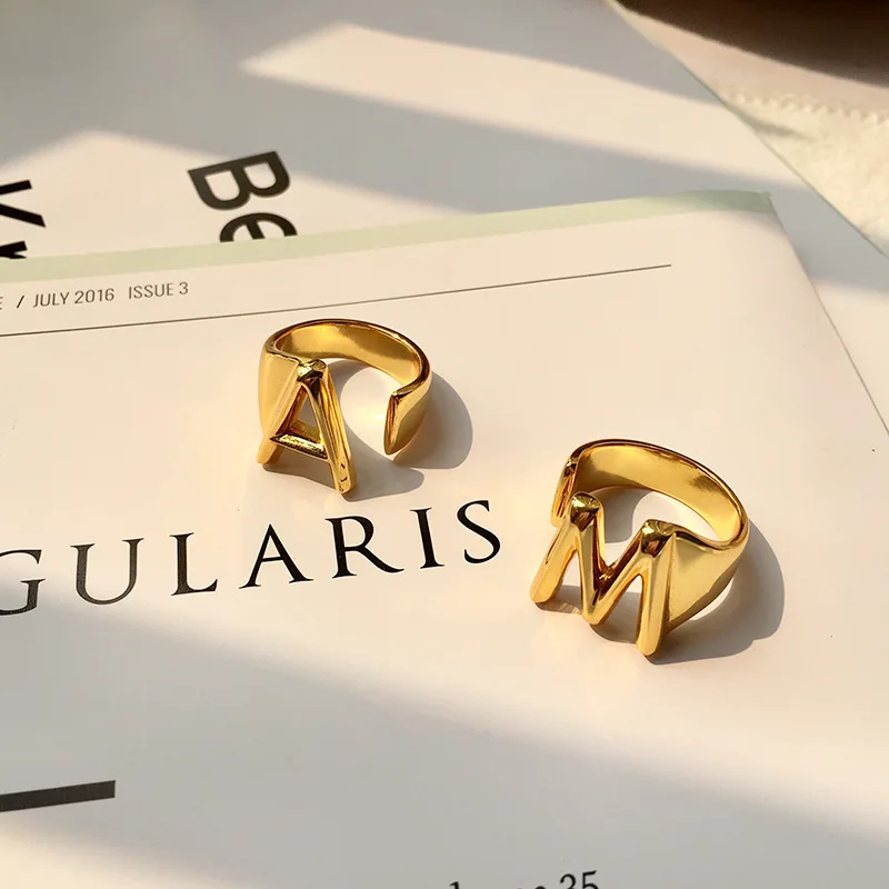 Alphabet A Z Letter Ring 18k Gold Chunky Name Irregular Gold Ring