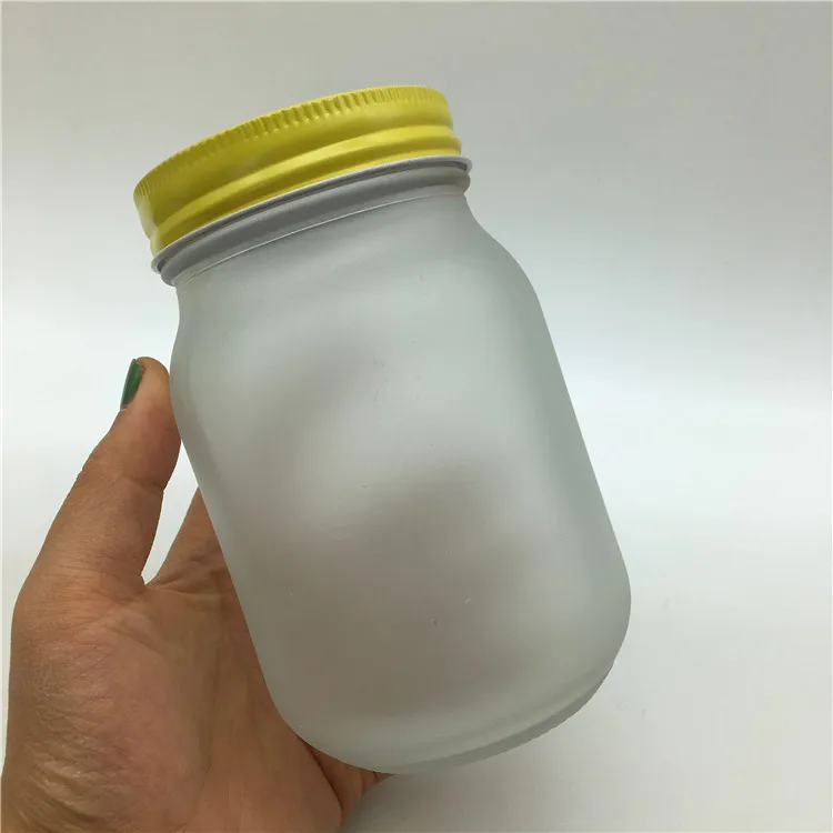 16oz Frosted Glass Mason Jar Heat Resistant Jar With Steel Lid