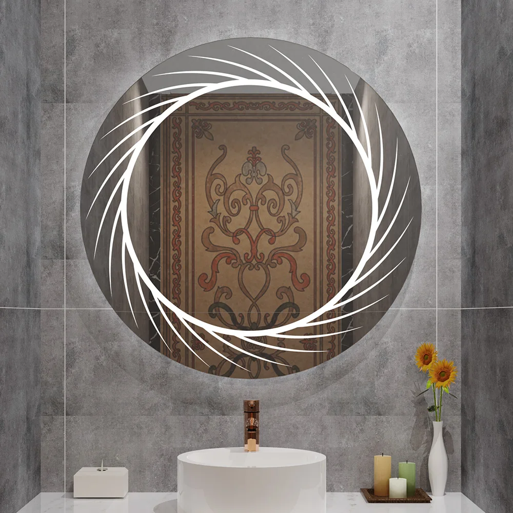Muslim style carving round shape luxury magnifying beauty salon furniture cheap frameless wholesale led backlit bath mirrors