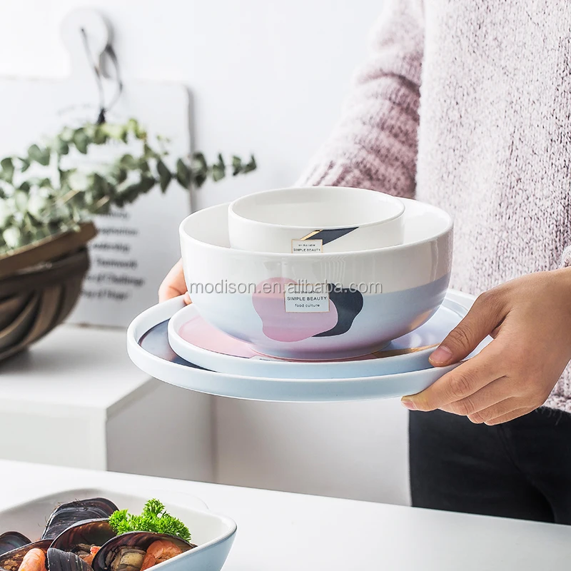 Hot Sale Fresh Style Dishwasher Safe Round Plate Bowl Ceramic Dessert Dinnerware