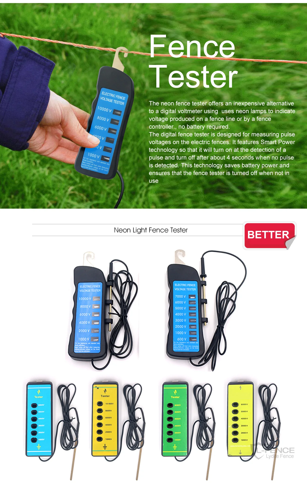 Electric Fence Voltage Tester 6 Neon Light Fence Tester Indicate 1000