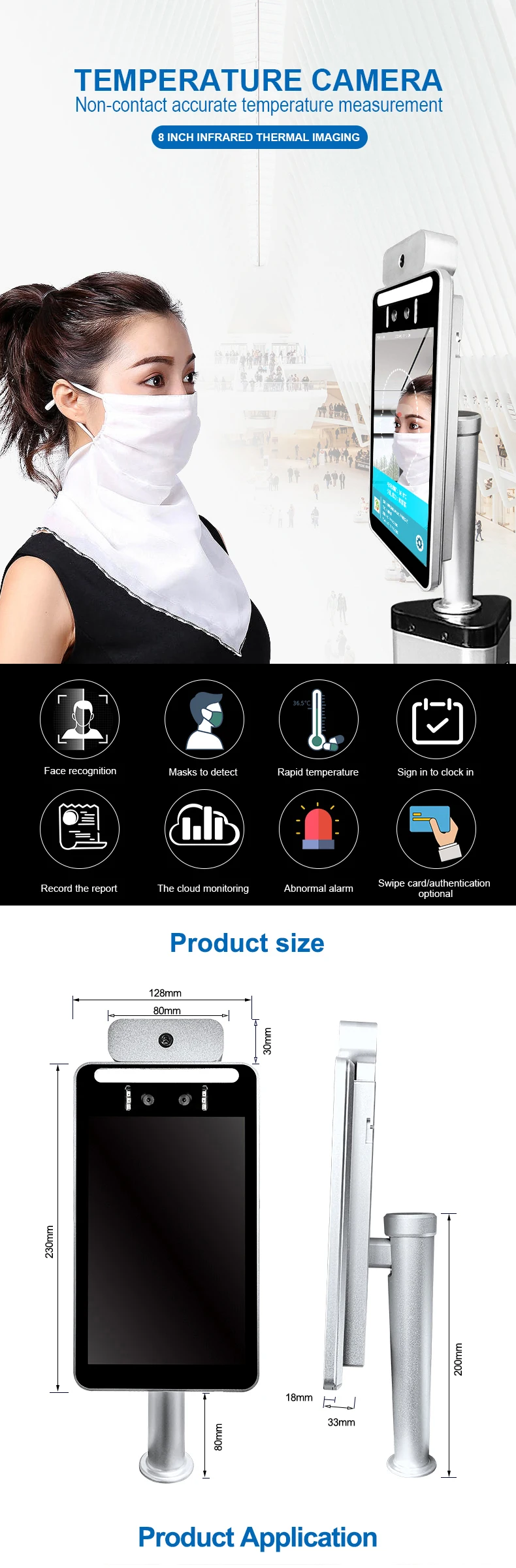 WIFI Body Temperature Face Recognize Thermo imaging system Camera Thermography imaging Access control non contact Voice alarm