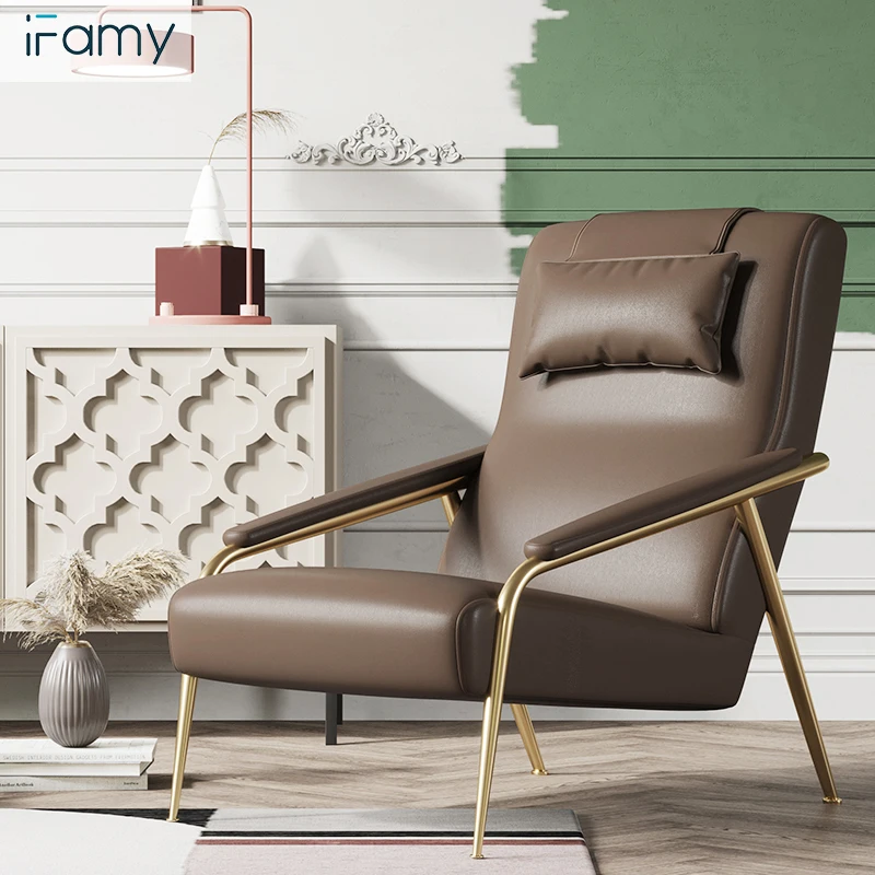 Hight end luxury modern furniture chaise metal leather lounge chairs for villa living room