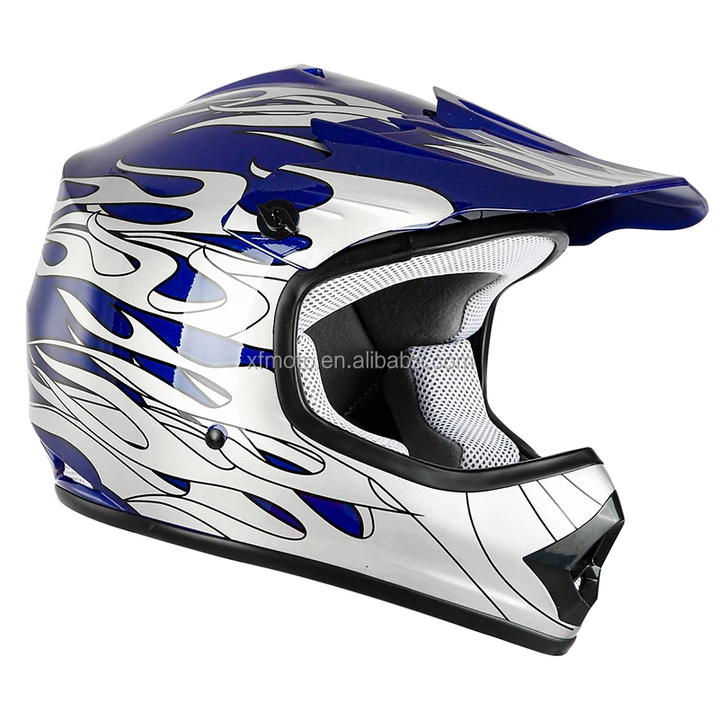 Xf270206 Dot Youth Blue Flame Dirt Bike Atv Bmx Motocross Helmet W S M ...