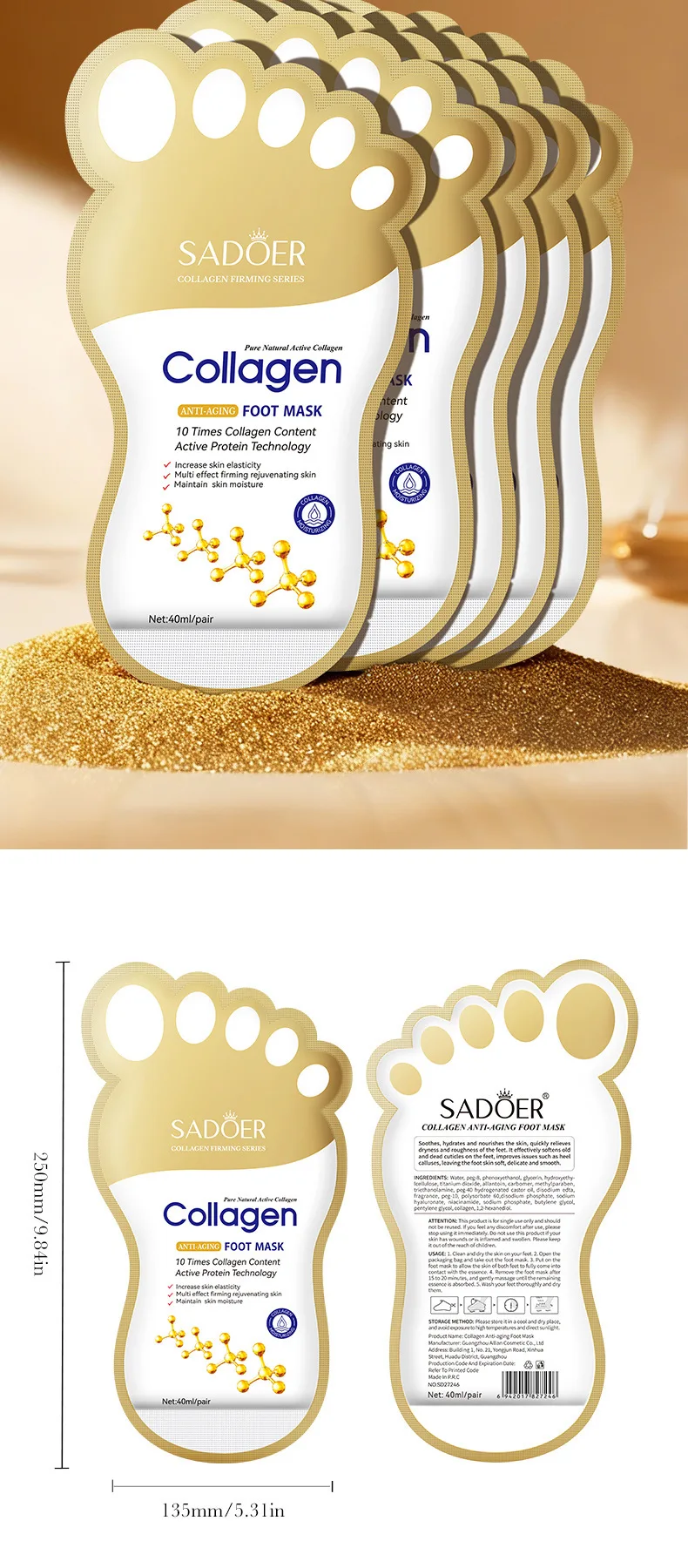 40ml Collagen Anti-Wrinkle Foot Mask Nourishing Pedicure Exfoliating Feet Peeling Masking Sheet Skin Care Moisturizing Foot Mask