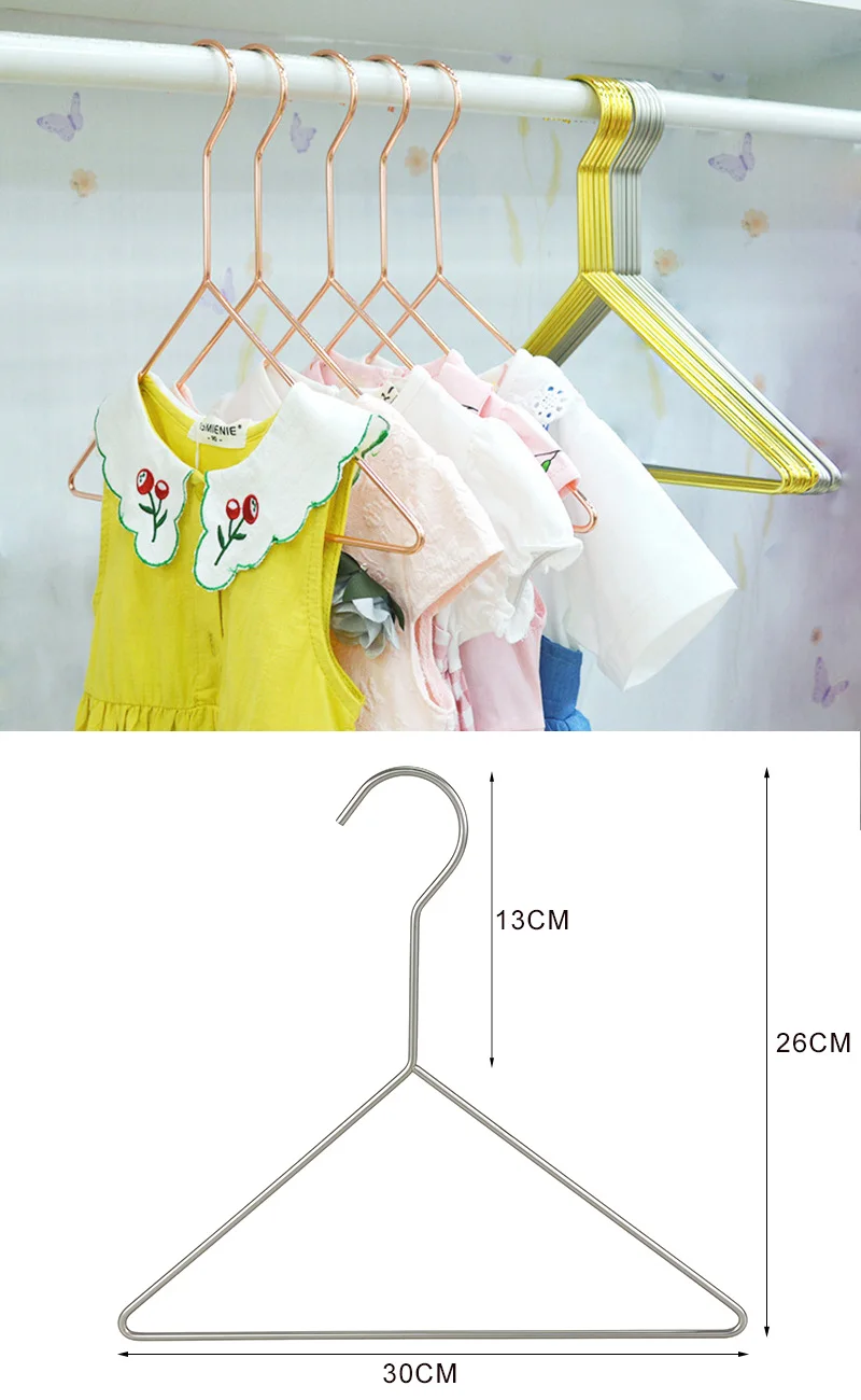 Shiny Triangle Shape Gold Metal Wire Rose Gold Children Baby Cloth Hangers with Long Hook