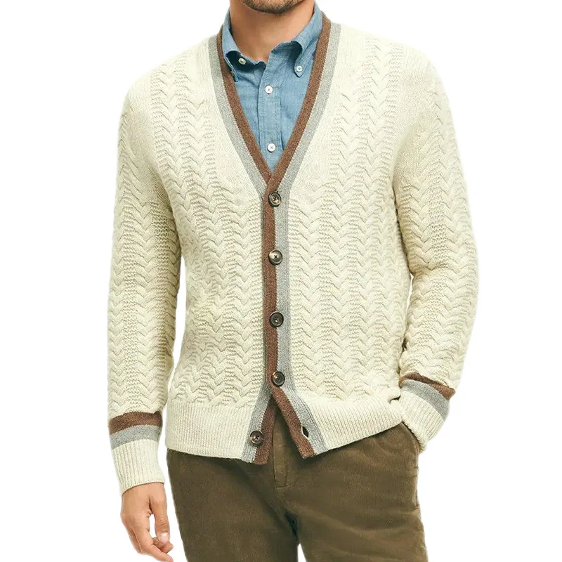 2023 Knitted Cardigan Men's V-neck Long Sleeve Color Matching Sweater ...