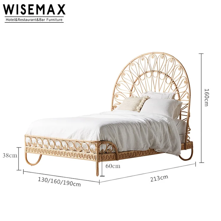 Wisemax Furniture New Design Natural Rattan Bedroom Furniture Set
