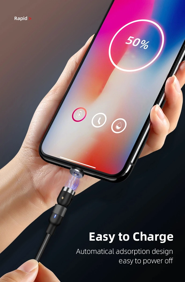 Magnetic Data Cable 360 180 Degree 3 In 1 Magnetic Fast Charging Type C Micro Magnet Usb Cable For Iphone Usb Charger - ANKUX.COM