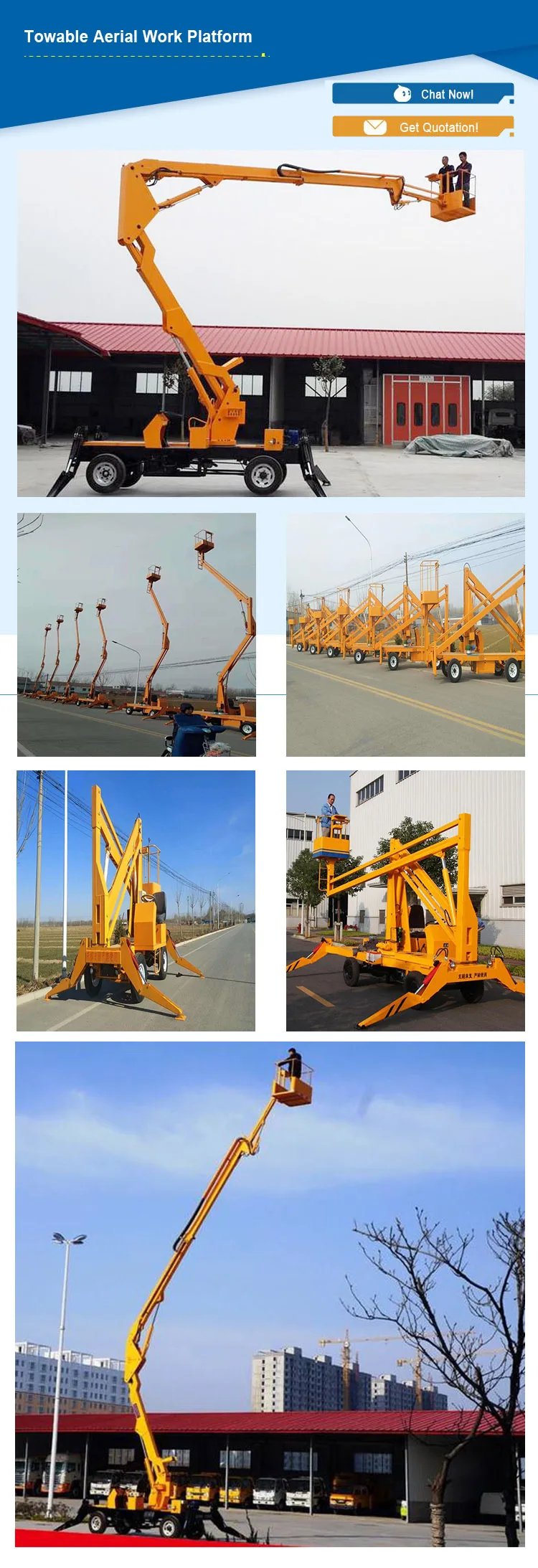 High Quality 200kg 4 Wheels 12m 14m 16m Towable Boom Lift Table With CE