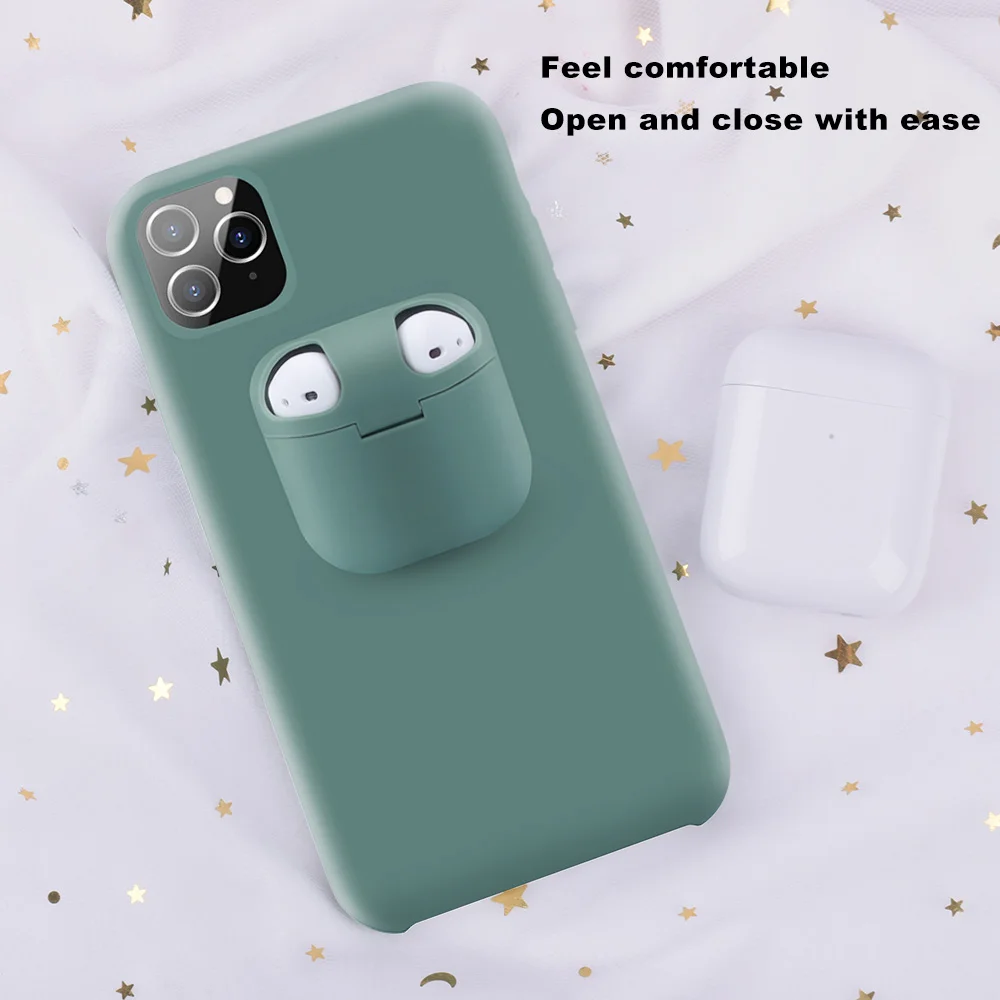 2 In 1 Phone Case Earphone Storage Box For Iphone 11 Pro Xs Xr Soft Silicone Case With Earphone