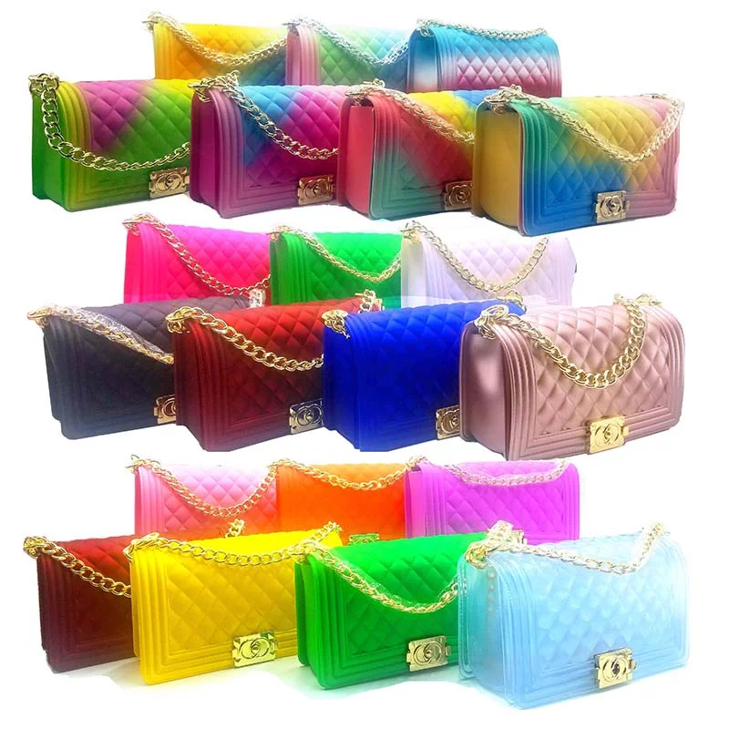 

Hot selling fashion designer handbags purses rainbow transparent shoulder crossbody PVC small jelly bag, 18 colors