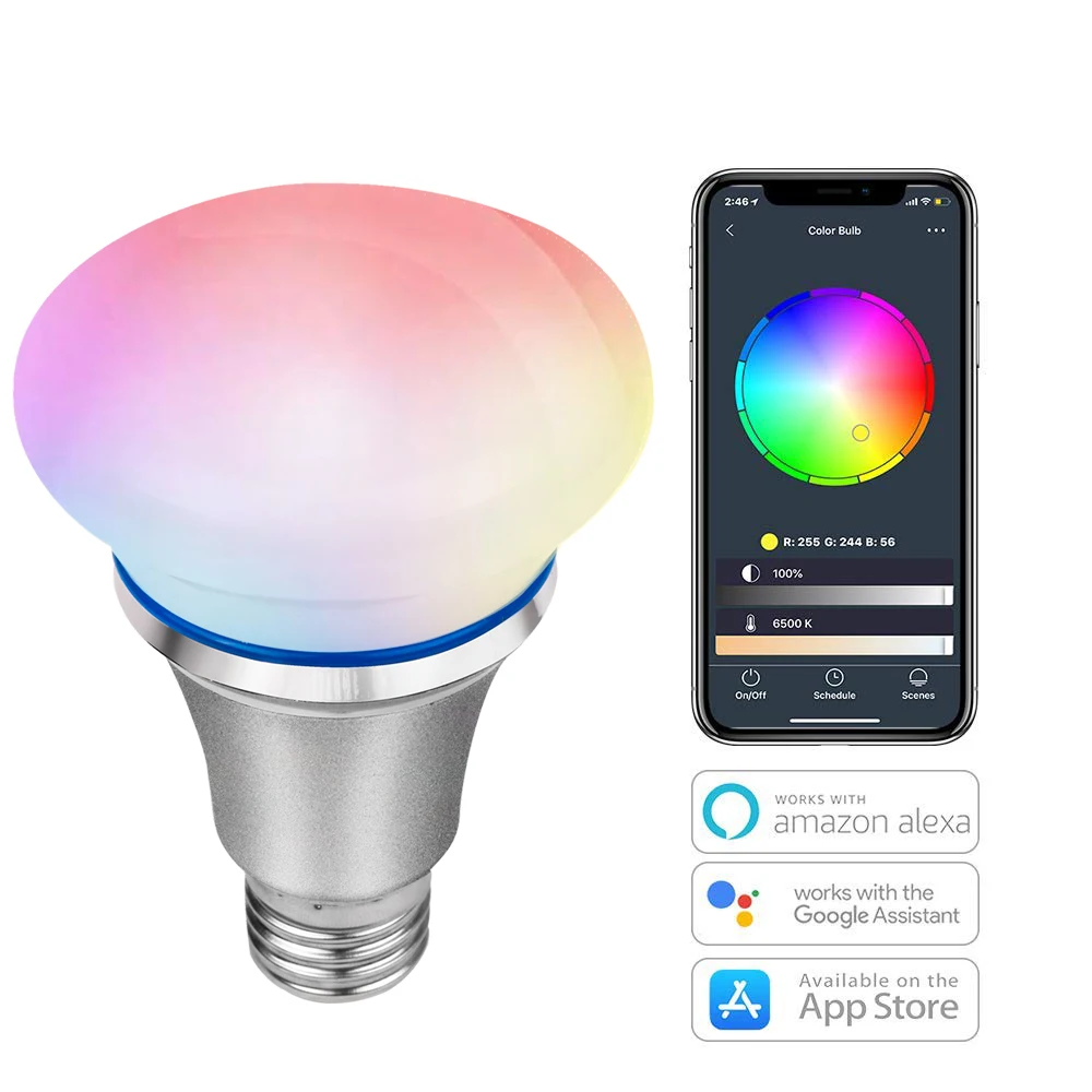 E27 APP control RGB multi color changing wifi smart  led bulb with google home and amazon Alexa