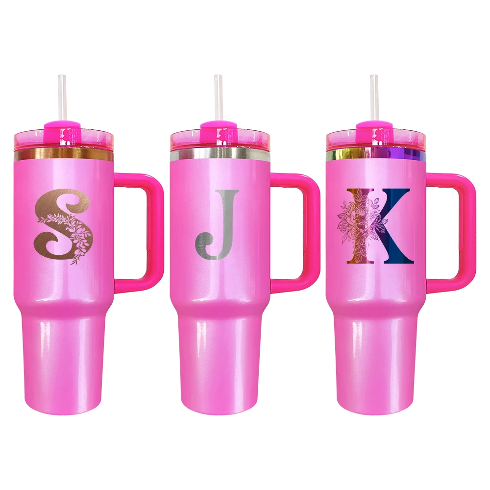 Blank Sublimation Pink Glitter 40oz Quencher Tumblers Double Walled ...