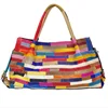Women Multicolor Boston Bag Leather Colorful Patchwork Large Tote Handbag Hobo Purse Crossbody Bag