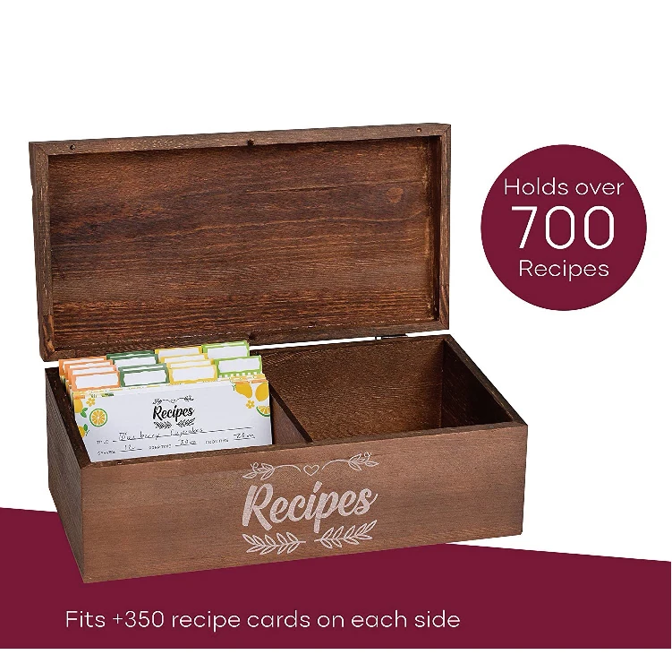 Pine Wooden Recipe Box Organizer With Cards And Holder Buy Recipe Box