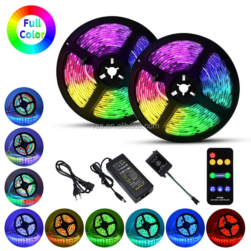 Factory Direct Sale SMD 5050 Dream Color Music Sync Led Strip Lights 12V 5 Meter Roll with IR Remote Controller