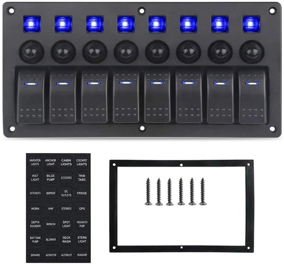 8 Gang Boat Rocker Switch Panel Marine Switch Panel 12v Aluminum Switch