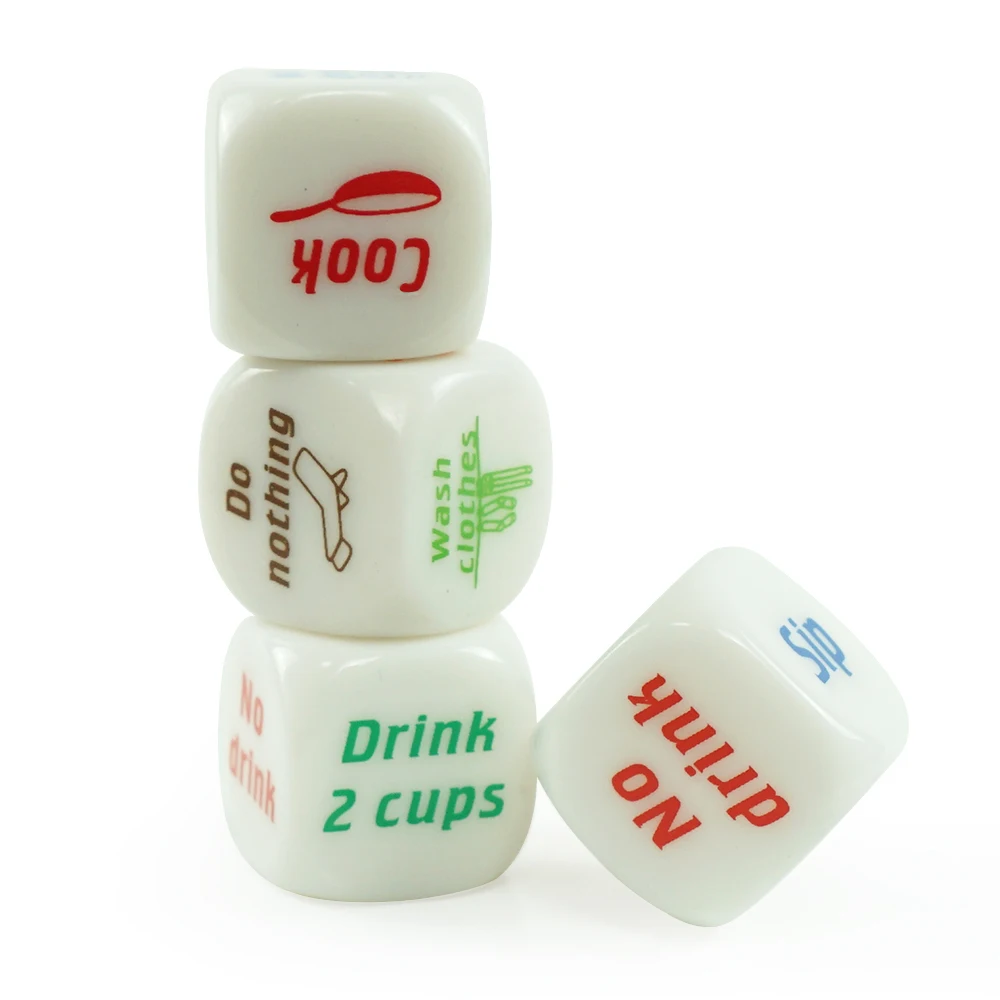 Professinal 20mm White Dice Colorfu Print Of Drink Decider Dice Custom 