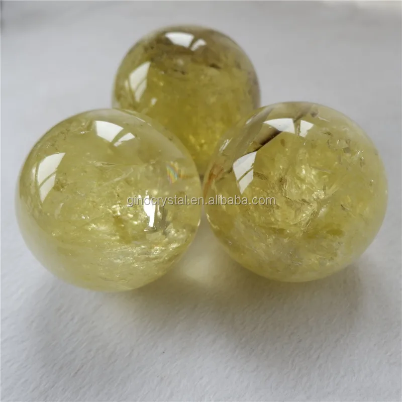 40mm Yellow Natural Citrine Quartz Crystal Sphere Balls Healing Gemstone U7C8 
