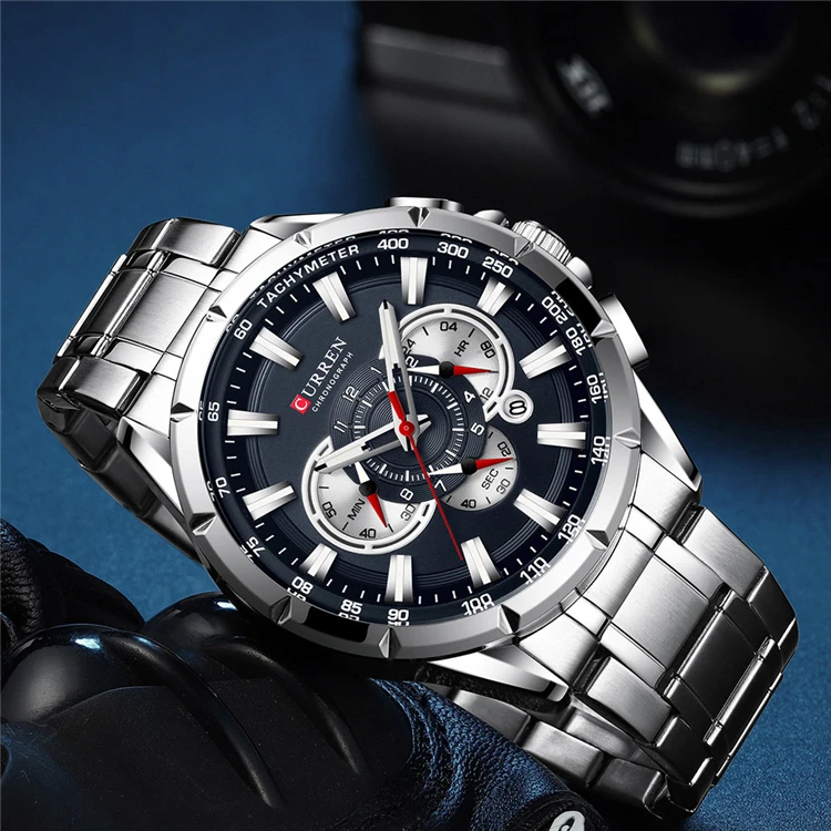 CURREN 8363 Fashion Men Watches With Stainless Steel Top Brand Luxury Sports Chronograph Quartz Watch Men Relogio Masculino