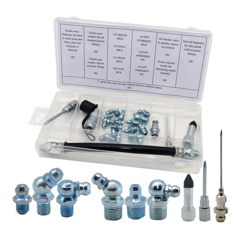 Syd1017 27piece Grease Gun Accessory Kit 6"flex Hose Coupler Nipple