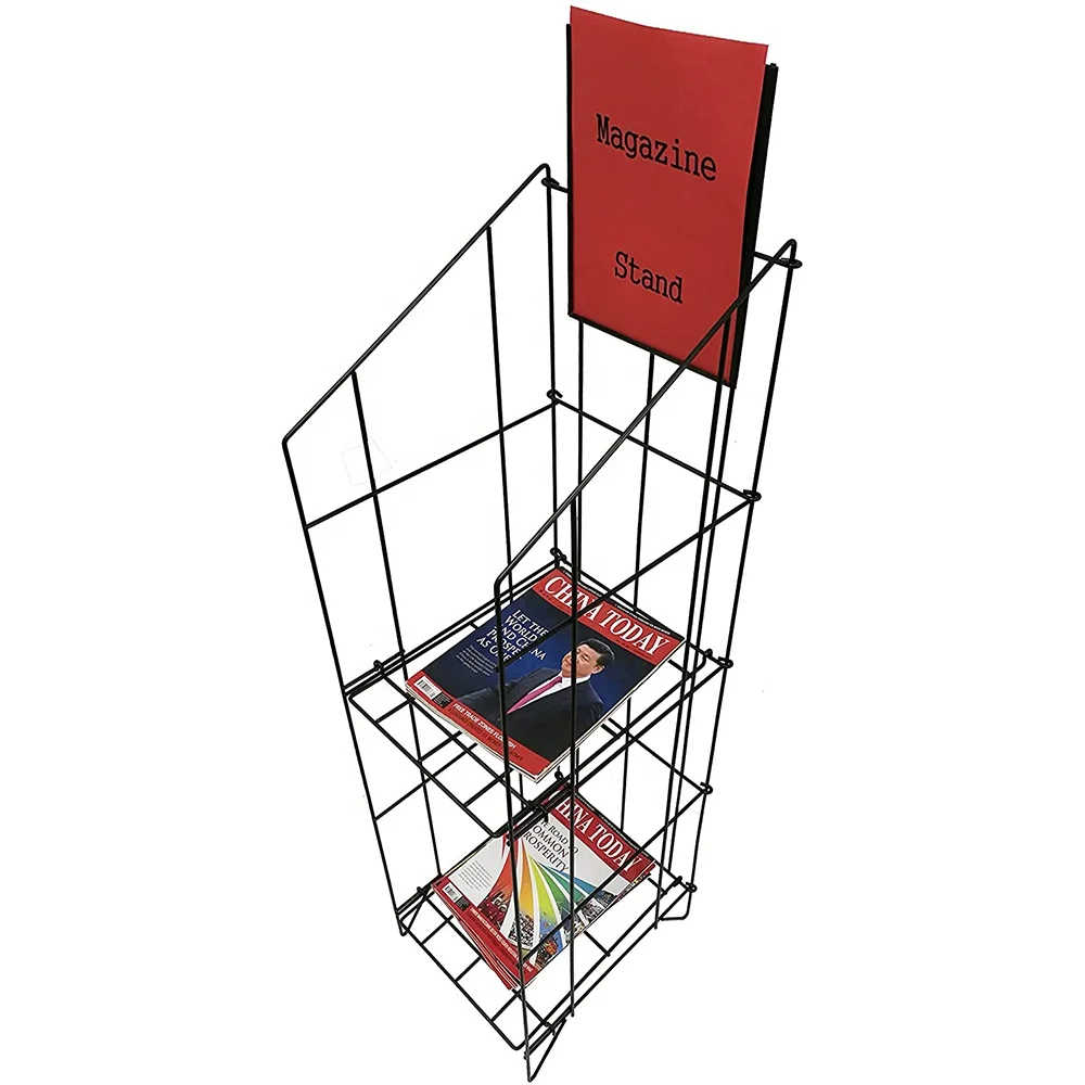 High Quality Floor Type Metal Wire Newspaper Rack Magazine Display