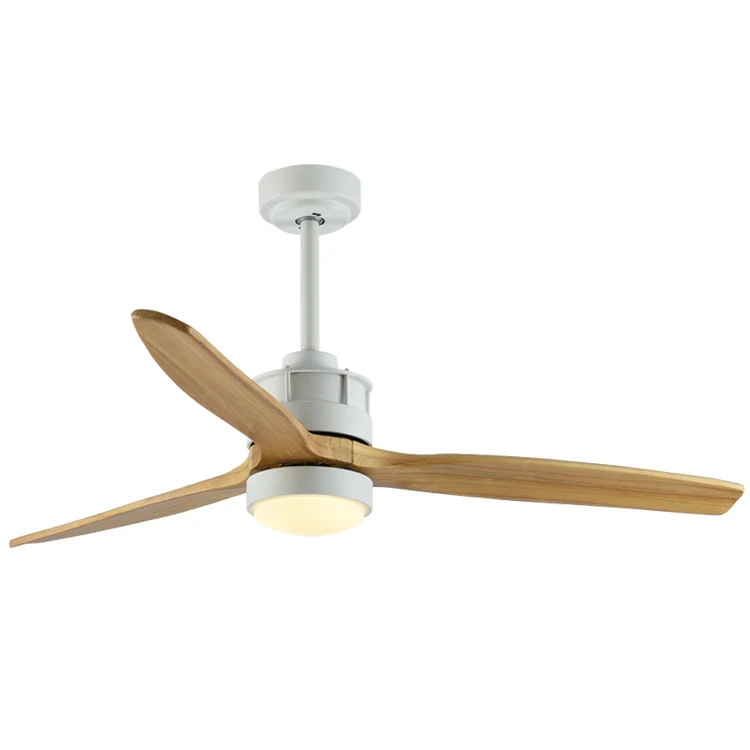 Modern Antique White Metal Covered Finished And Natural OAK Wood Ceiling Fan 52 inch 3 Blades With Light LED 15W