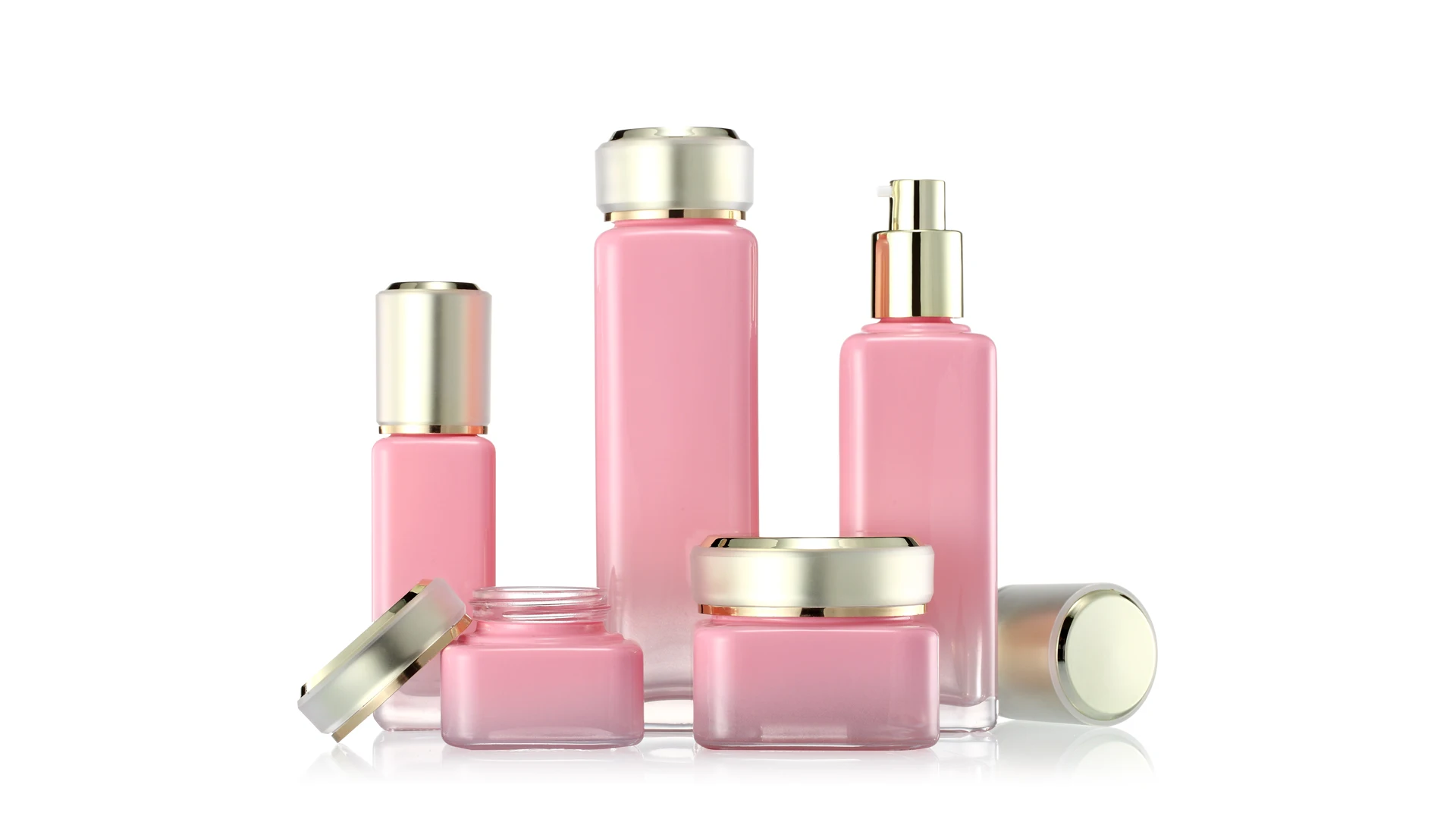 Fancy Pink Square Glass Jars And Bottles For Cosmetics Luxury Skincare