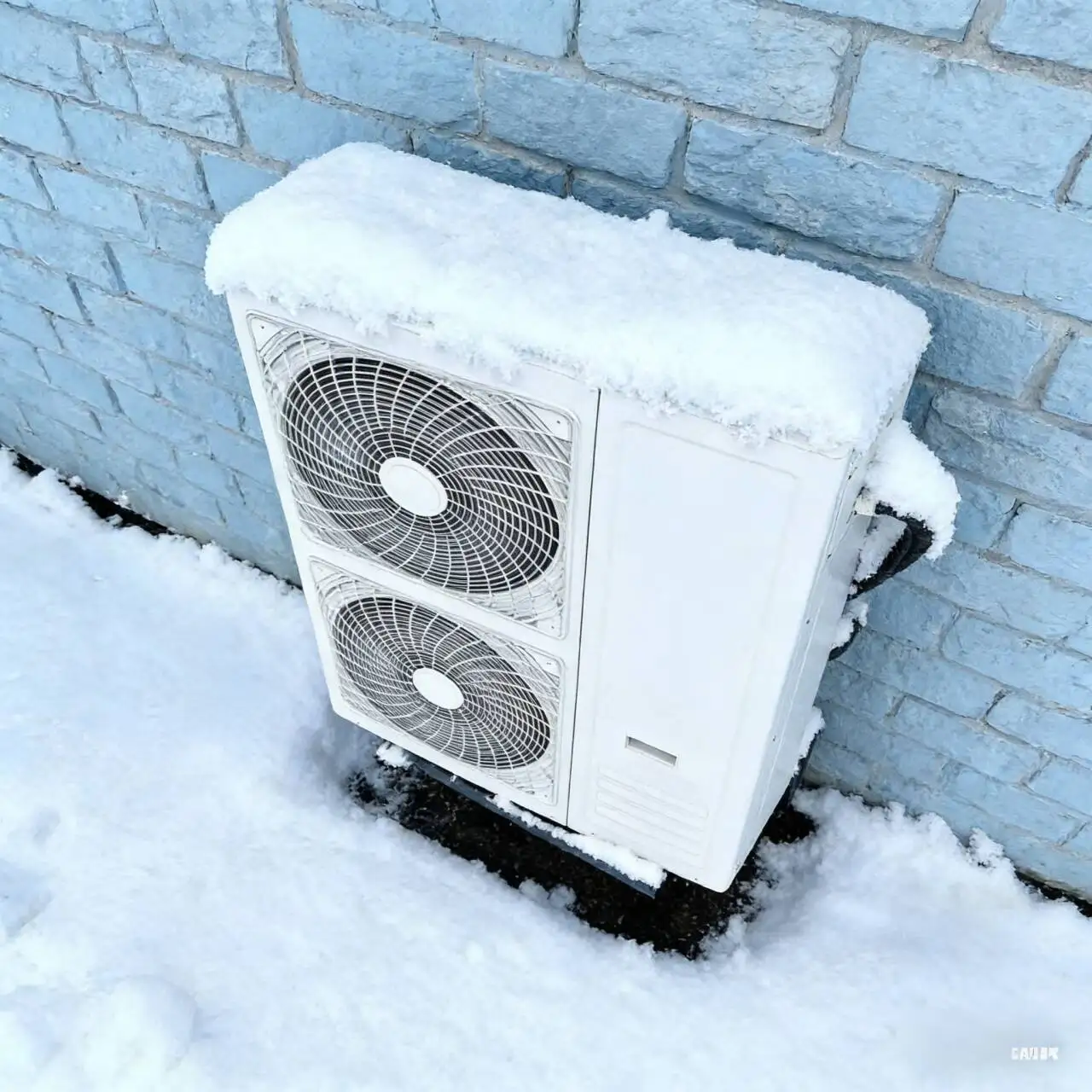 Side-by-side comparison of R-32 and R-454B refrigerant labels on heat pump service ports