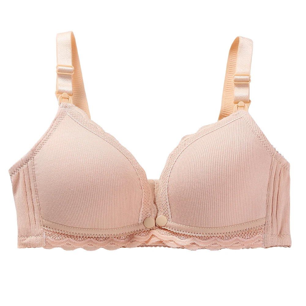 
Button Breast Feeding Bra Breathable Front Open Lace Nursing Bra Comfortable Soft Eco-friendly Cotton Maternity Underwear 