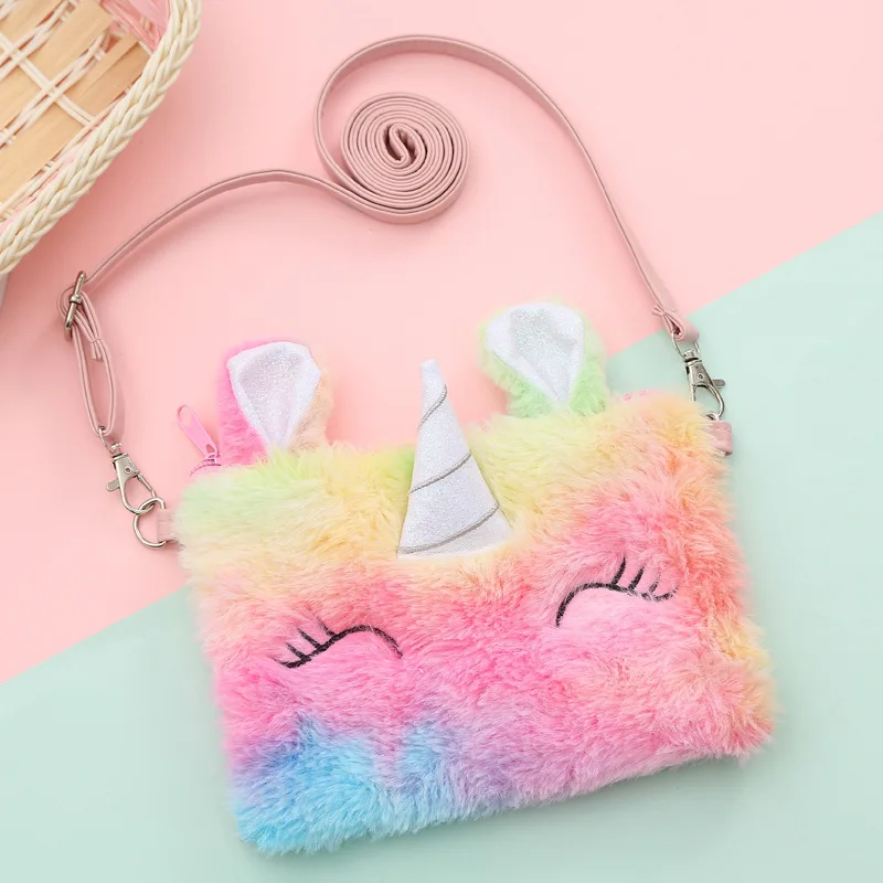 Cute Plush Kids Rainbow Student Belt Zipper Cartoon Unicorn Sling ...