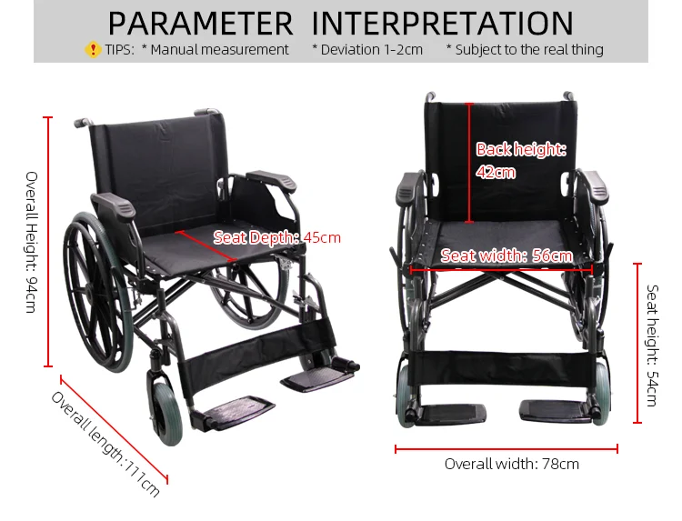 Heavy Weight Width Wheelchair Heavy Duty Steel Manual Wheelchair For
