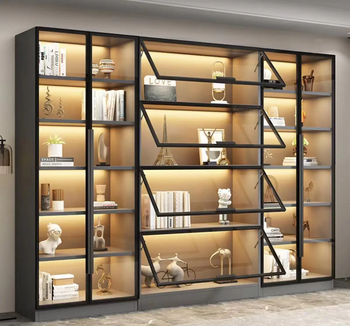 Custom Bookcase Dustproof Bookshelf Integrated Whole Wall With Glass