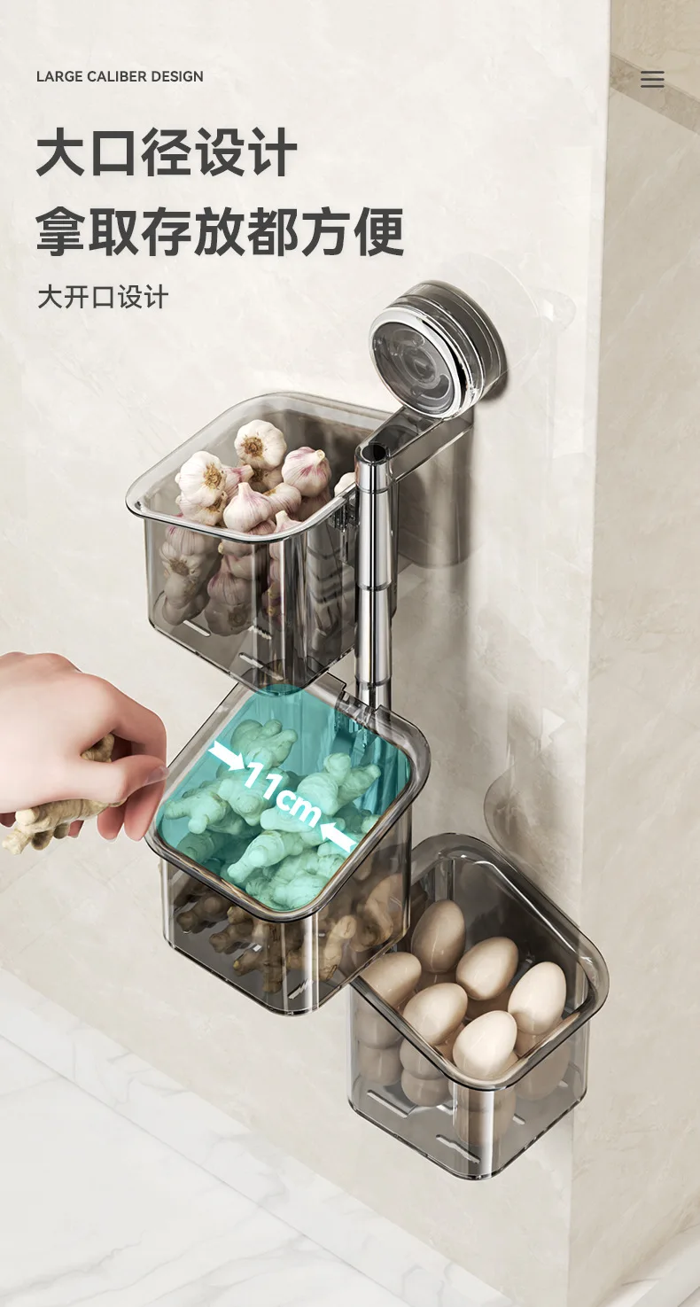 Convenient Double Hanging Punch-Free Design Suction-Type Wall-mounted Plastic Storage Rack for Kitchen Seasoning Scallion Garlic