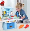 Wholesale pink and blue theme pretendkitchen toys sets with real watering tap cooking sound effects and lights