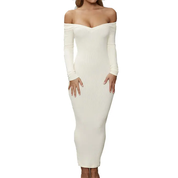 
Lady Maxi Dress Long Sleeve Slim Sweater dresses Women Casual Pure Long Tunic Bodycon Dress plus size 