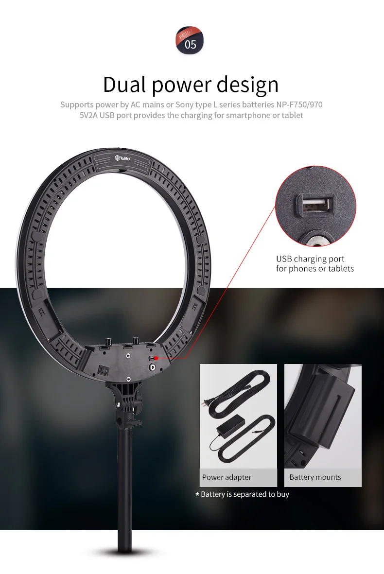 Tolifo 19 inch USB Beaty Ring Lamp Video Selfie LED Ring Light for Make up Live Broadcast